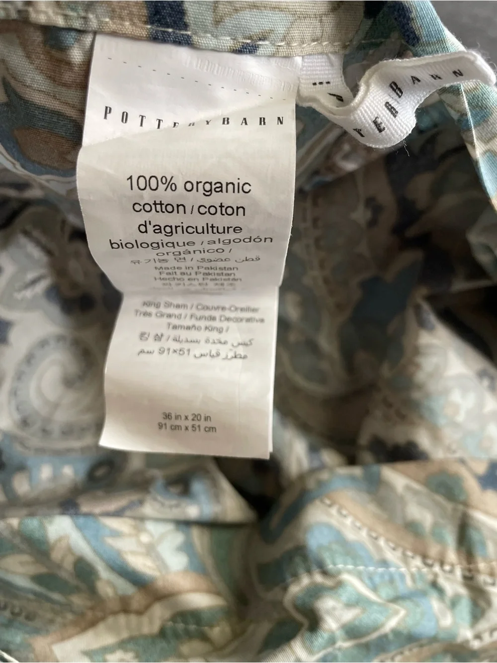 Pottery Barn Oversized Paisley Pillowcase Serene Spa Bedroom Luxury Accent